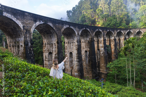 Woman in Tea Plantation Below the Nine Arches Railway Bridge, Ella, Sri Lanka