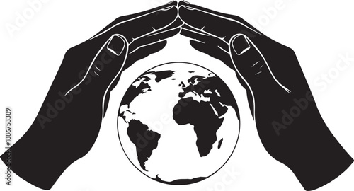 Hands forming dome over earth planet symbolizing protection and global care secure environment concept vector