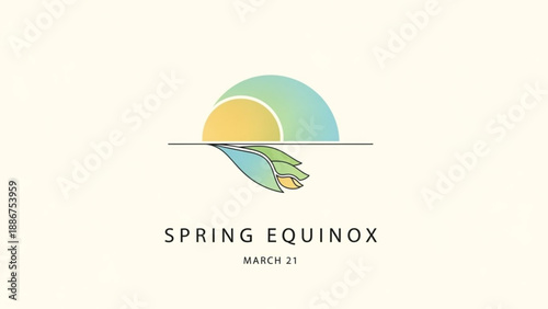 Spring Equinox Illustration with Bird and Sun on March 21