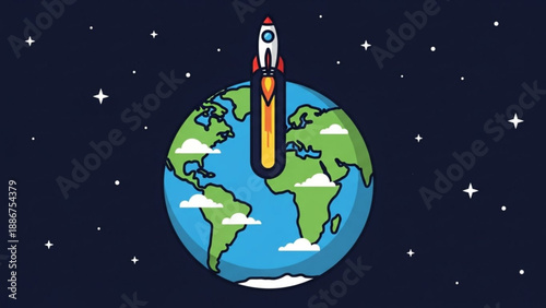 Space Rocket Launching from Earth into Outer Space