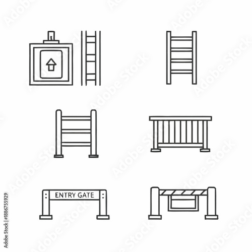 Various Gate and Fence Illustrations in Black.