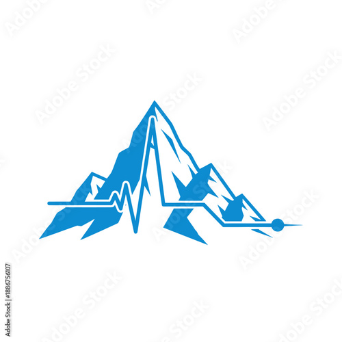 A blue graphic depicting a mountain range with a heartbeat line superimposed across it.