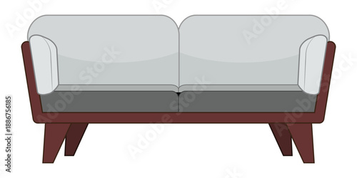 Stylish couch front view, neutral upholstery