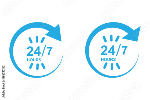 24 hour assistance icons. 24 hours 7 days in week support icons. 24 hour service icon. 24 hours icon. 24 hours order execution or delivery service icon. 24 hours icon flat style on a white background