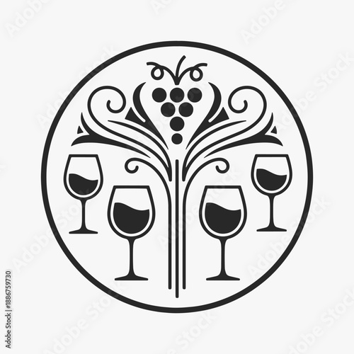 A set of Wine art deco icons in flat line style.