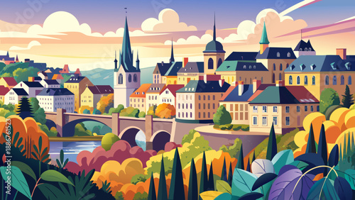 Very beautiful scenic view of Luxembourg City highlighting balanced architecture, greenery, and layered urban depth that reflects harmony between nature, history, and modern European living.