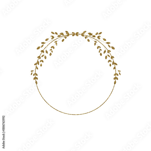 Gold circle. Golden sparkle ring. Shining circle frame, glowing halo aura and bright light particles. Luxury gold  border isolated on transparent background for design. Flower gold ring