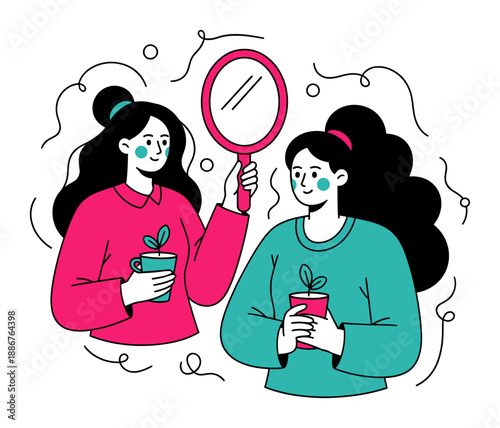 Self-Love Affirmation Mirror - Minimalist Vector Illustration