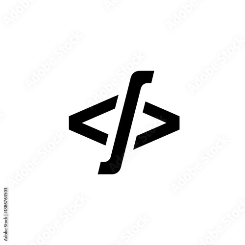 A black symbol resembling code tags with a stylized forward slash, representing programming and development.