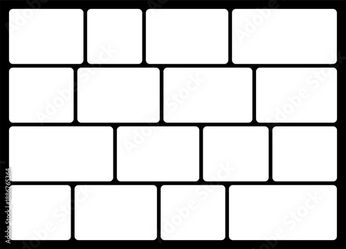 Horizontal Photo Gallery Grid Layout Template for Portfolio Display on a Black Background.