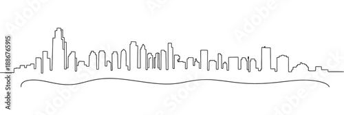 modern cityscape continuous one line vector drawing of metropolis architecture panoramic landscape with new york skyscrapers hand drawn silhouette and apartment buildings.
