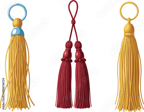 Foto Decorative tassel fringe vector set with hanging textile ornaments and elegant a