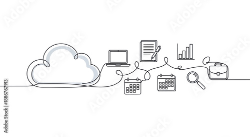 Cloud computing concept with connected devices and data management tools