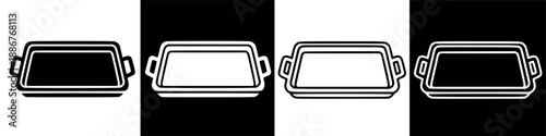Simple White Outline Icon of a Rectangular Baking Pan or Serving Tray for Culinary Use