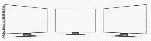 Realistic tv screen mockup. Television display on three sides with transparent screen.