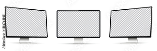 Realistic computer screen mockup. Computer display on three sides with empty screen isolated on white background