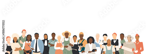 People of different professions standing together.