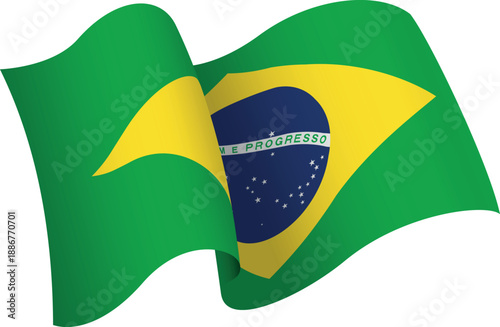 Flag of Brasil. Ribbon style flag that conveys a sense of movement and waving effect