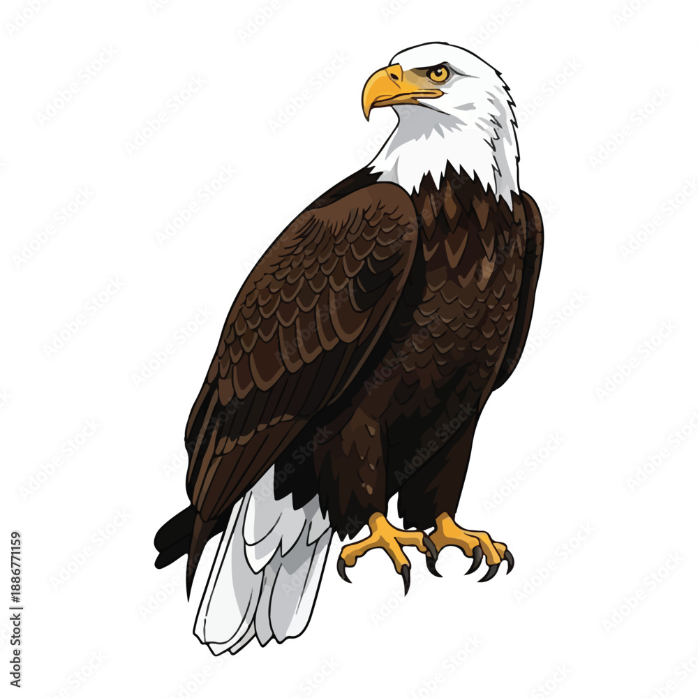 Fototapeta premium Bald eagle vector illustration perched on branch against white background design