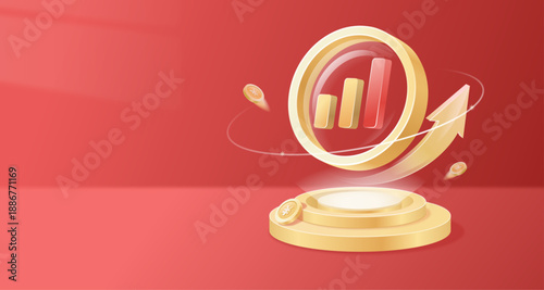 3D financial vector illustration with a red background