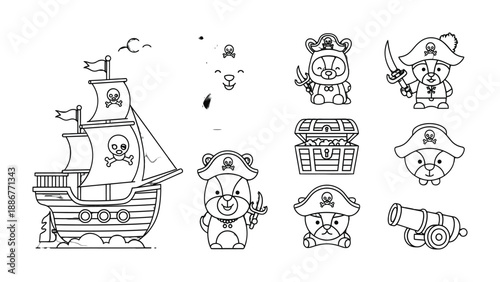 Pirate's Treasure Hunt: A collection of captivating illustrations depicting a pirate-themed adventure, perfect for adding a touch of swashbuckling excitement to any project.
