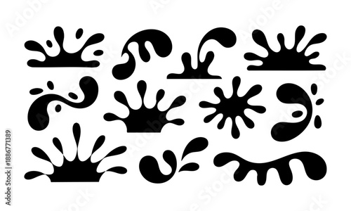 Abstract liquid splash silhouettes in black vector style vector set illustration, easily editable. 