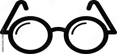 Black and White Icon of Round Eyeglasses, Simple Line Art Illustration of Reading Glasses Frame for Vision Care Vector Design