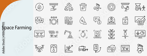 Space Farming and Smart Agriculture Technology Thin Line Icon Set
