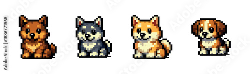 Pixel art style dog icons set - cute canine and puppy illustrations
