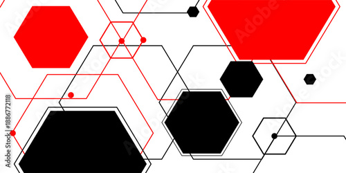 Black and Red hexagonal white background. Vector banner, flyer, backdrop template design. Eps 10