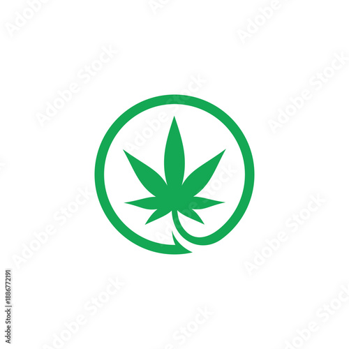 Green Cannabis Leaf Icon in a Circle Symbolizing Natural Health and Wellness