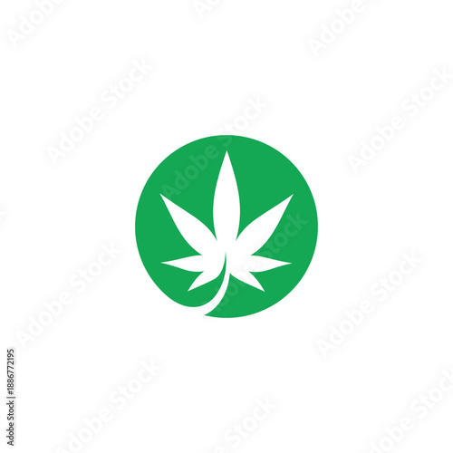 Simple green cannabis leaf logo symbol in a circle, representing natural wellness and herbal remedies for health and lifestyle applications