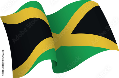 Flag of Jamaica. Ribbon style flag that conveys a sense of movement and waving effect
