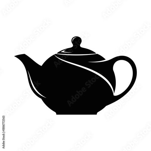 A black silhouette of a teapot on a white background