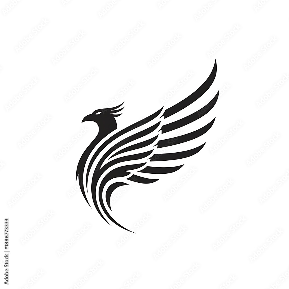 Obraz premium Striking black phoenix bird symbol with spread wings graphic design art