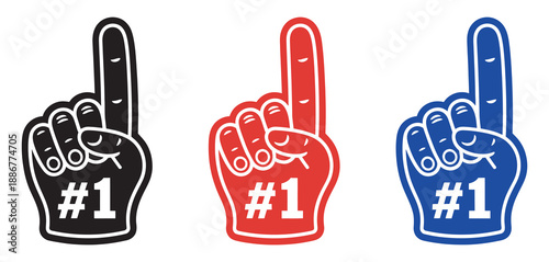 Foam finger hand icon, number one gesture vector, cheering fan illustration, sports event, victory celebration concept, athletic support, winning enthusiasm, stadium graphic