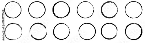 Collection of Grungy black round paint brush strokes. Vector illustration