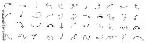 black flat curved arrow icon sheet. different arrow indicators symbols isolated on white background. vector illustration