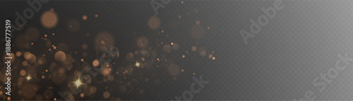 Christmas glowing bokeh confetti light and glitter texture overlay for your design. Festive sparkling gold dust png. Holiday powder dust for cards, invitations, banners, advertising.	
