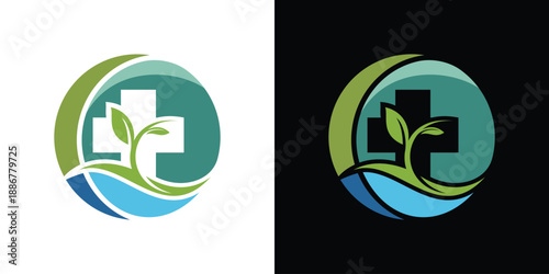 healthcare medical logo. cross and tree icon combination.