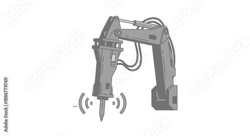 Industrial Hydraulic Breaker Attachment On Excavator Arm For Demolition And Construction Work Icon