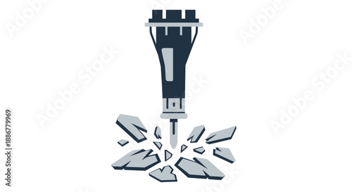 Industrial jackhammer breaking apart solid ground for urban development project