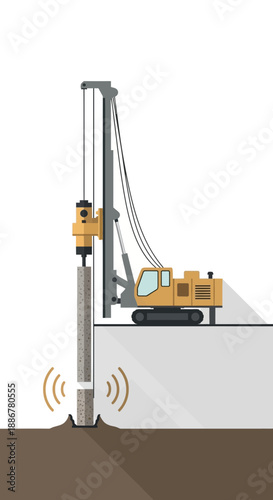 Industrial Piling Rig Driving Foundation Element Into Ground For Major Construction Projects