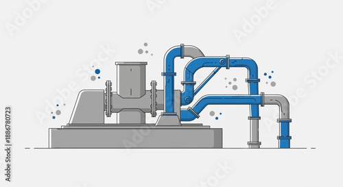 Industrial Pumping System With Blue Pipes Modern Vector Illustration Design For Water Management