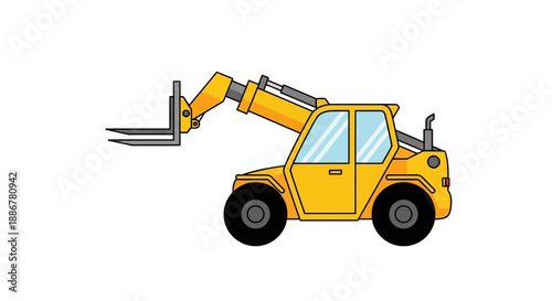 Industrial Telehandler Forklift Machine Vector Art For Construction Site Logistics Heavy Equipment