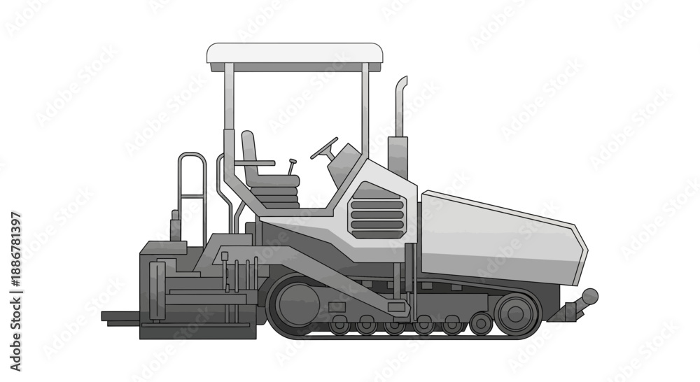 Fototapeta premium Industrial Tracked Asphalt Finisher Used For Civil Engineering Projects Vector Icon Design