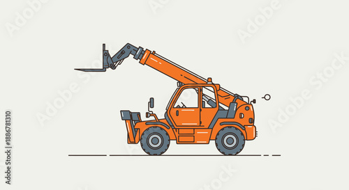 Industrial Telescopic Forklift Loader Machine Outline Drawing For Construction Sites