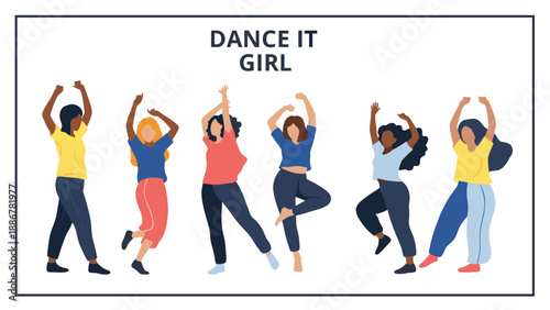 Group of diverse women dancing together with joy and freedom, celebrating movement and body positivity in a vibrant community setting.