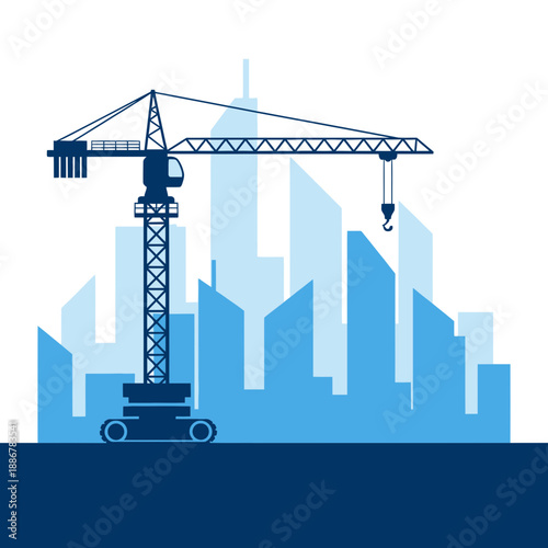 Modern City Building Construction Crane And Urban Skyline Illustration Vector