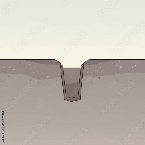 Minimalist Illustration Of Ground With An Open Trench Cross Section